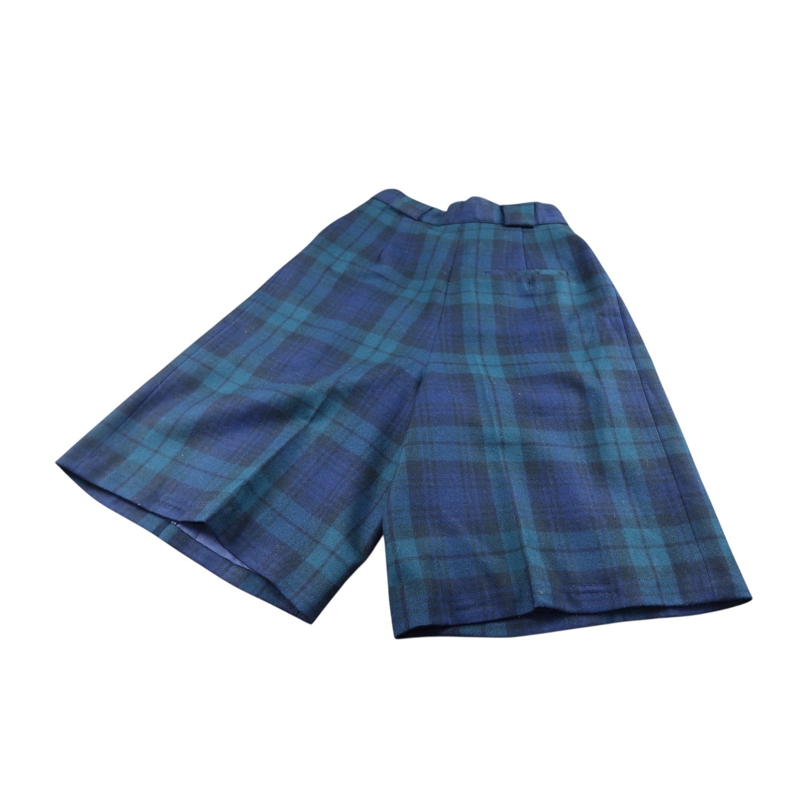 Vintage Giorgio Sant’Angelo Blue Tartan Plaid Merino Wool Pleated Shorts Size 10