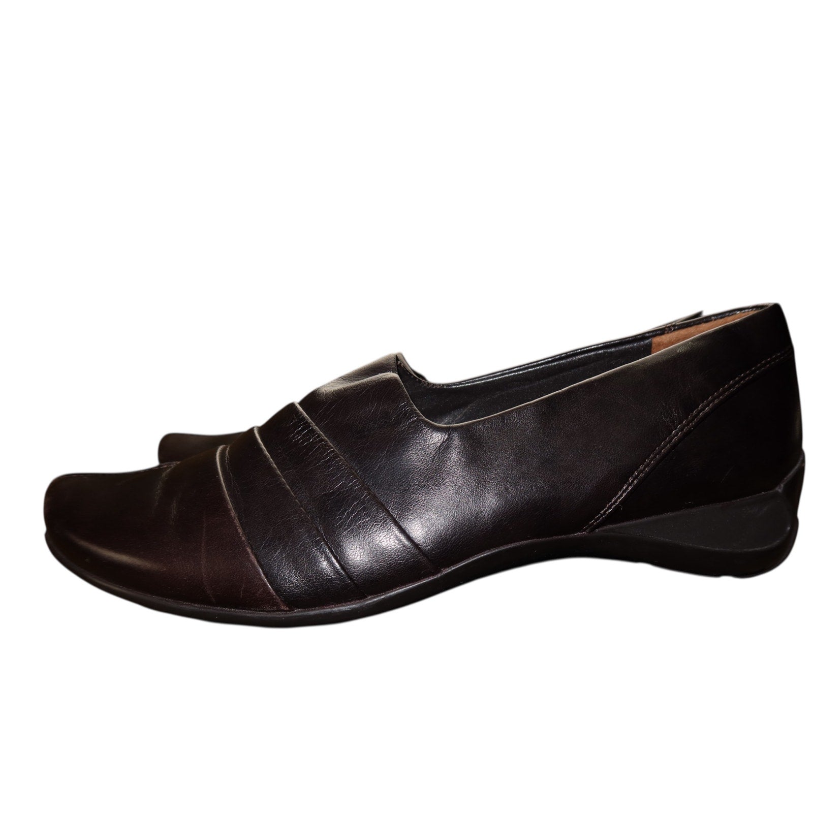 Paul Green 0Munich Brown Pleated Vamp Leather Slip-On Loafers