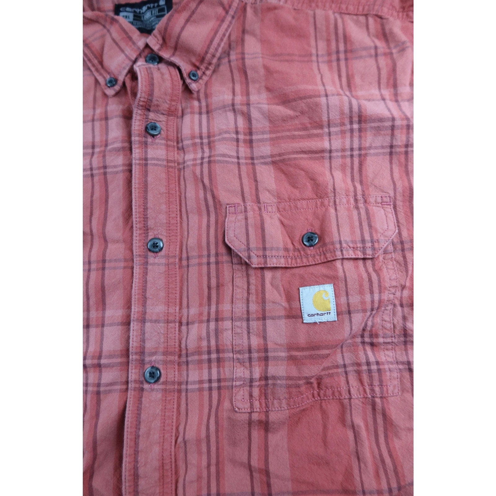 Carhartt Loose Fit Red Plaid Button Up Shirt Men's 2XL