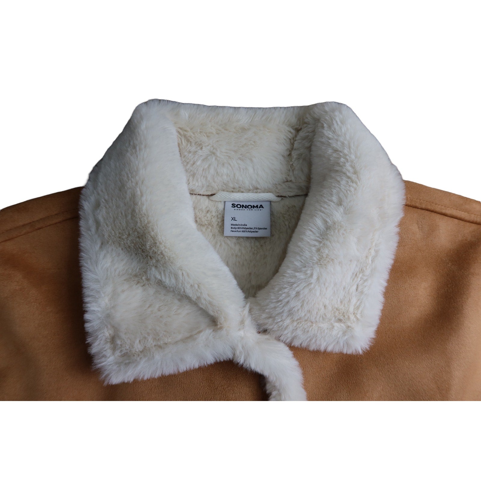 Sonoma Tan Pea Coat White Faux Fur Women's XL