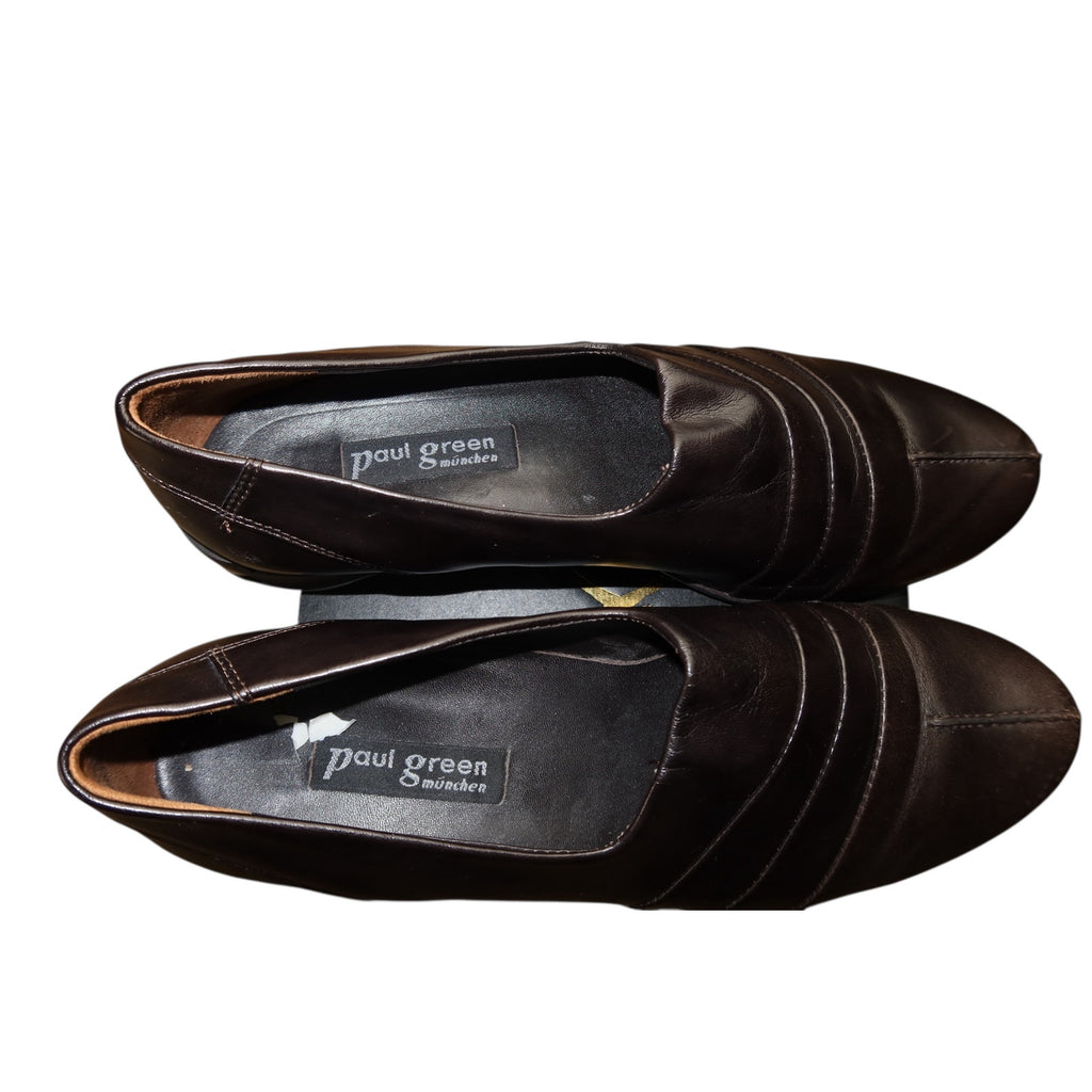 Paul Green 0Munich Brown Pleated Vamp Leather Slip-On Loafers