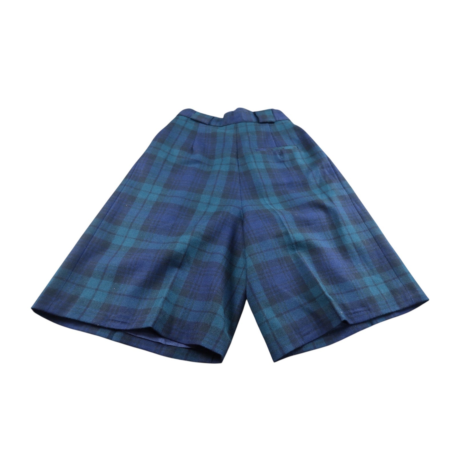 Vintage Giorgio Sant’Angelo Blue Tartan Plaid Merino Wool Pleated Shorts Size 10