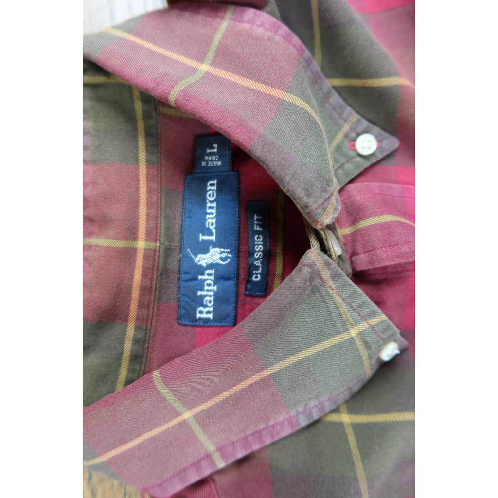 Ralph Lauren Red Plaid Button Up Long Sleeve Shirt Men's Large