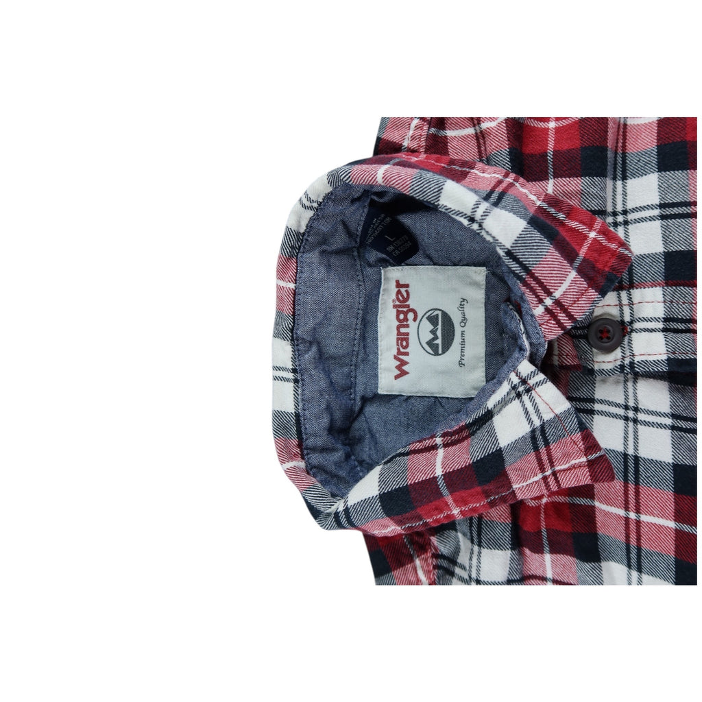 Wrangler Flannel Plaid Red Button Up Shirt Men's L