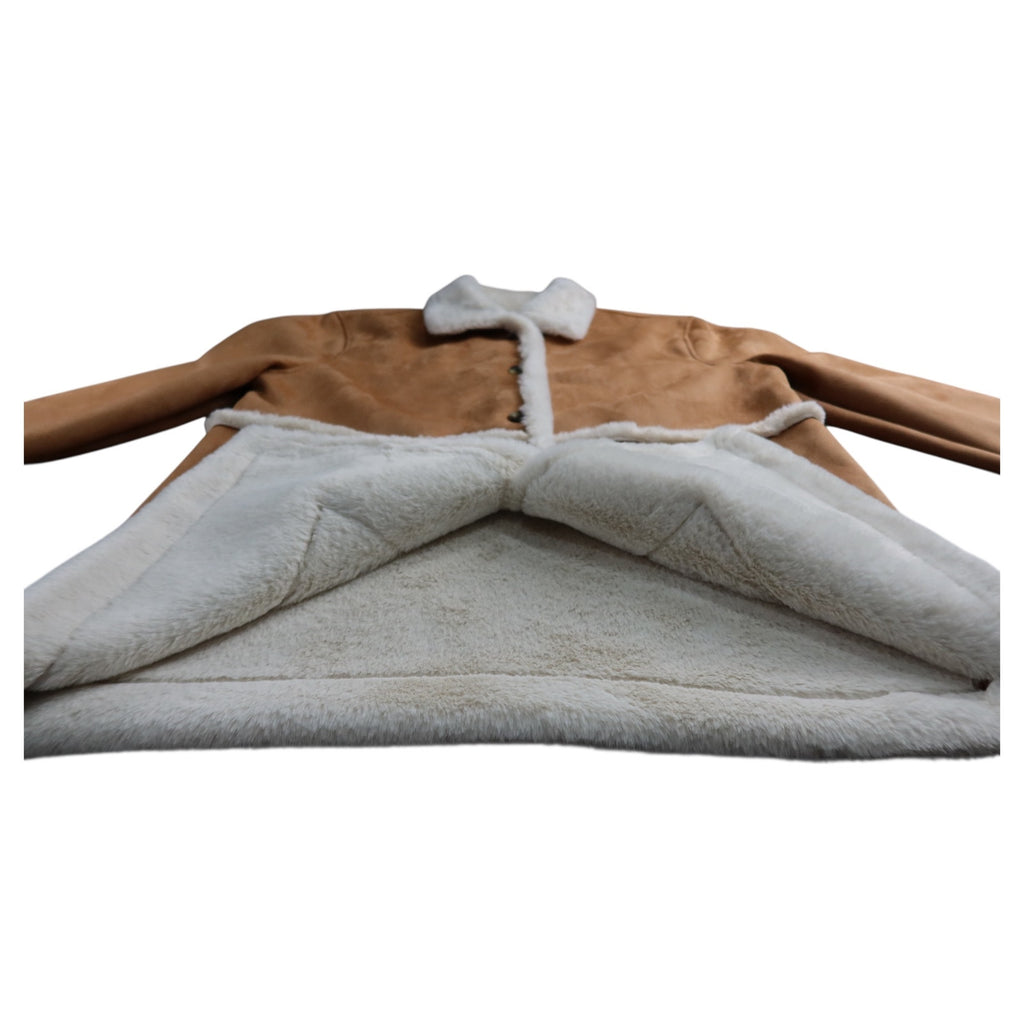 Sonoma Tan Pea Coat White Faux Fur Women's XL