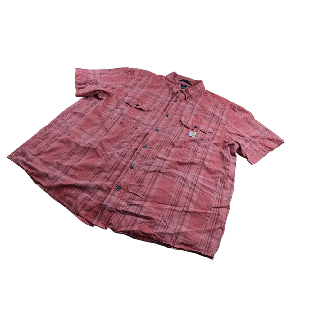 Carhartt Loose Fit Red Plaid Button Up Shirt Men's 2XL