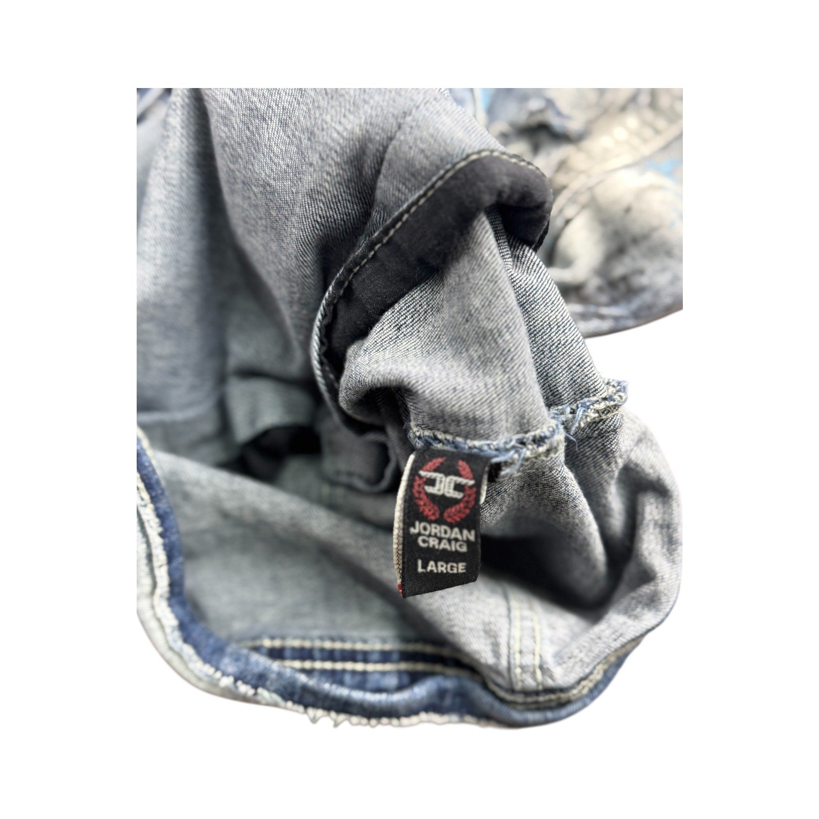 Jordan Craig Paint Splashed Distressed Denim Jacket Men's Large