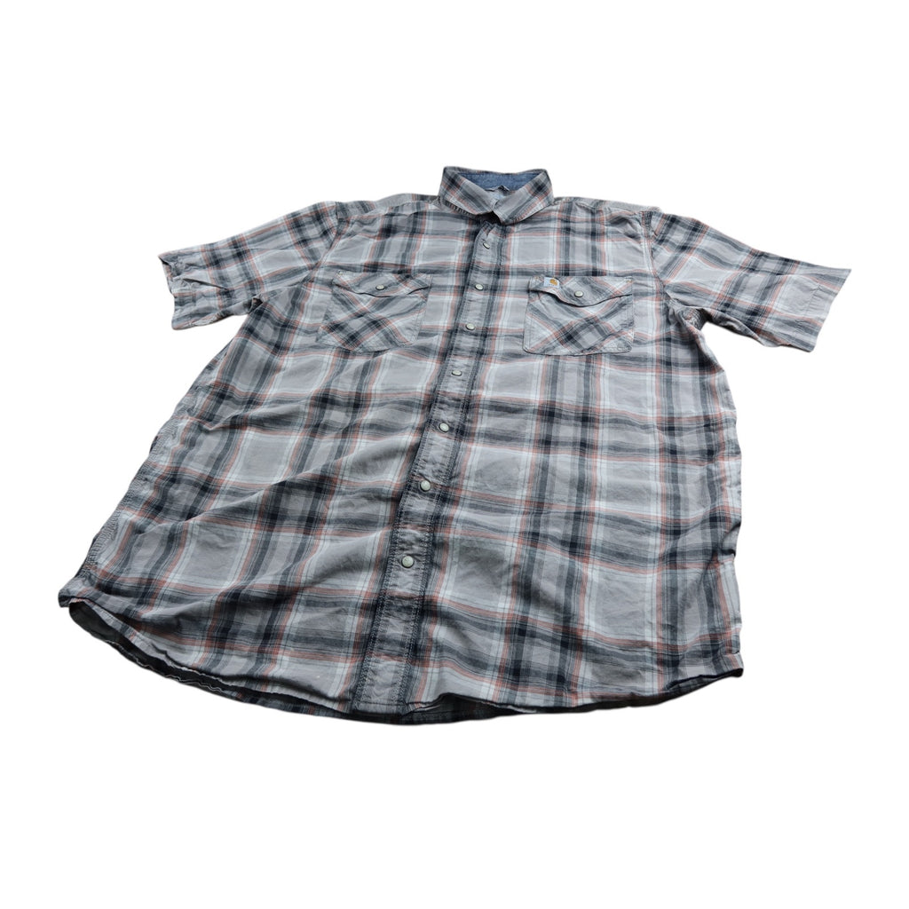 Carhartt Relaxed- Fit Gray Plaid Button Up Men's Shirt XL