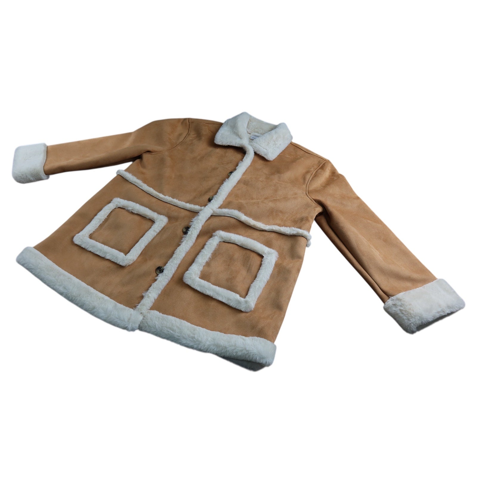 Sonoma Tan Pea Coat White Faux Fur Women's XL