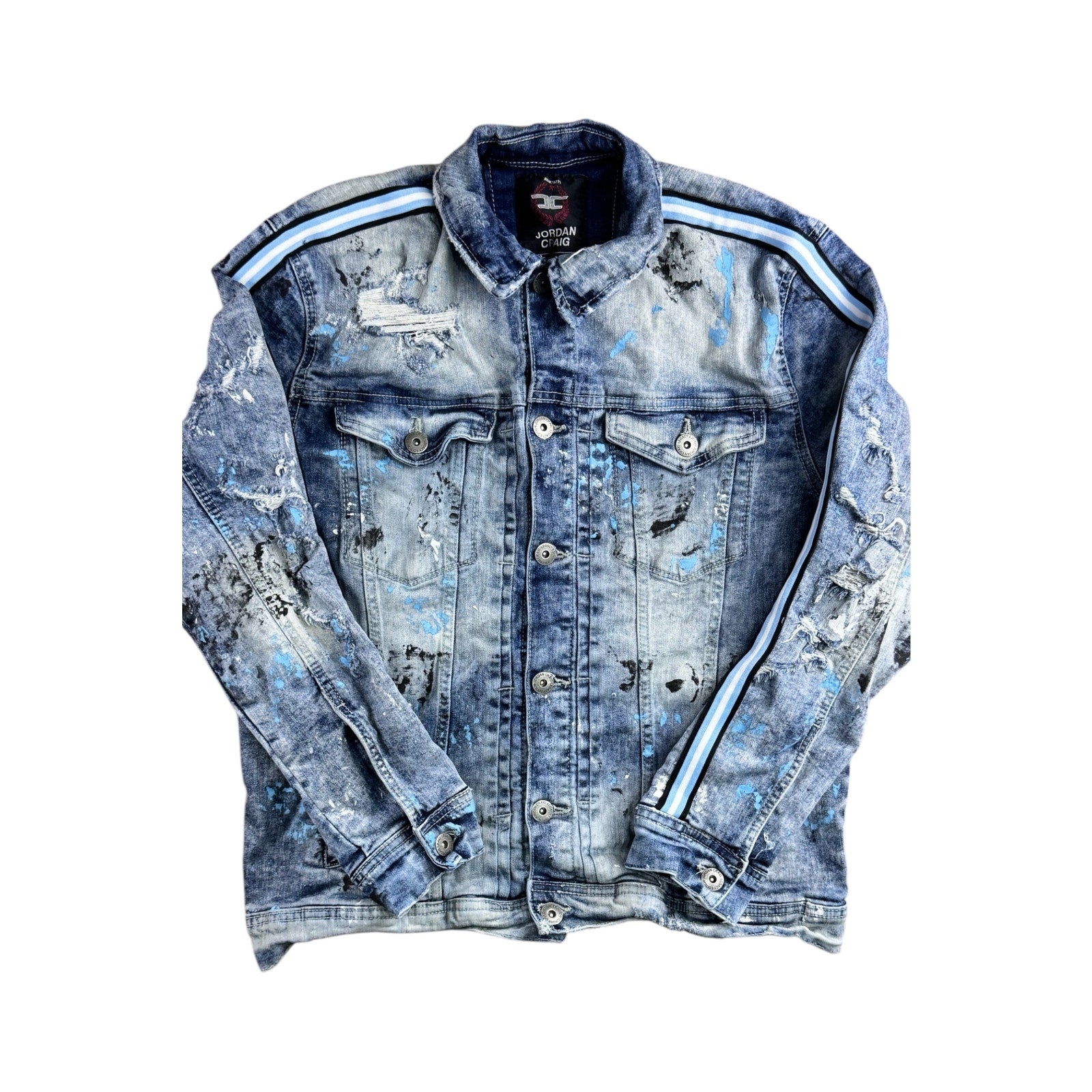 Jordan Craig Paint Splashed Distressed Denim Jacket Men's Large