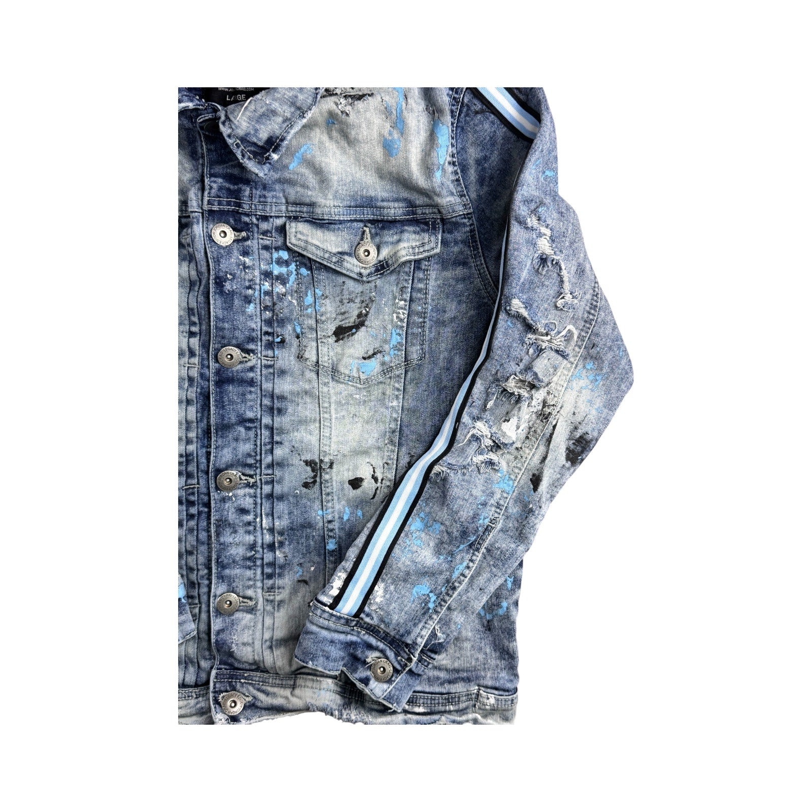 Jordan Craig Paint Splashed Distressed Denim Jacket Men's Large