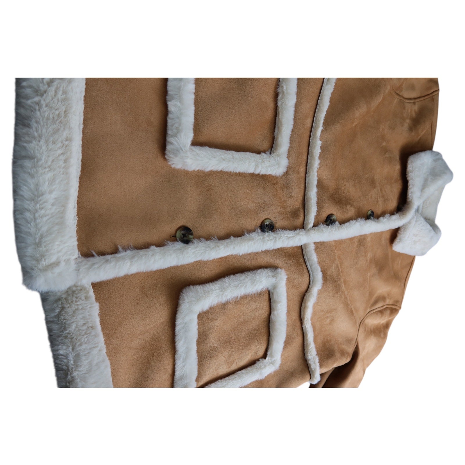 Sonoma Tan Pea Coat White Faux Fur Women's XL