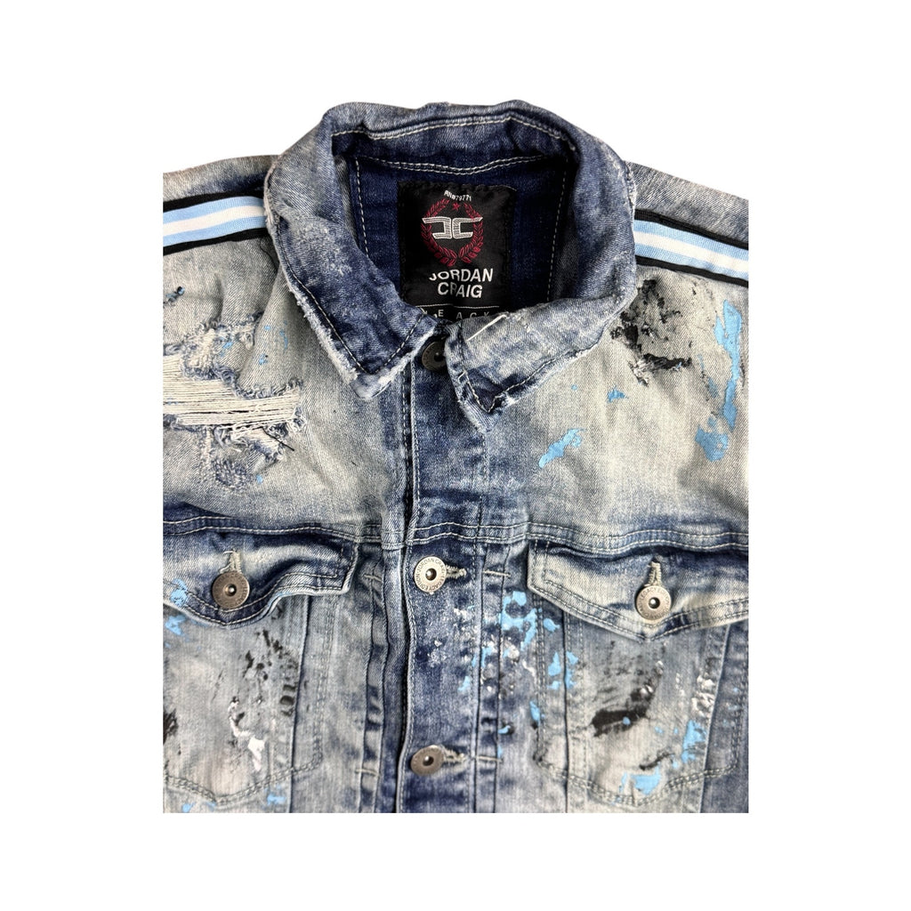 Jordan Craig Paint Splashed Distressed Denim Jacket Men's Large