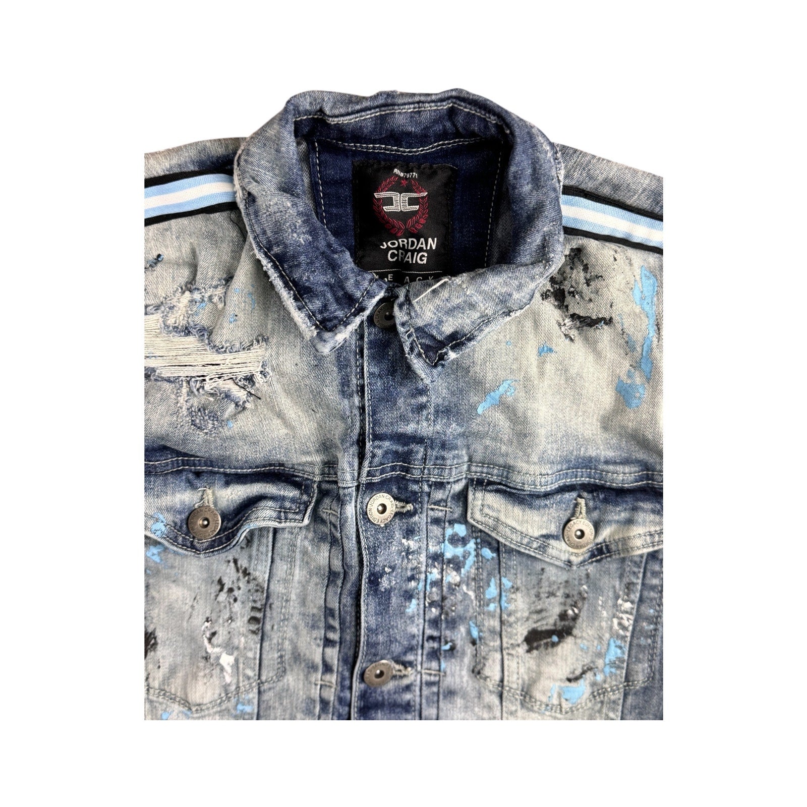 Jordan Craig Paint Splashed Distressed Denim Jacket Men's Large