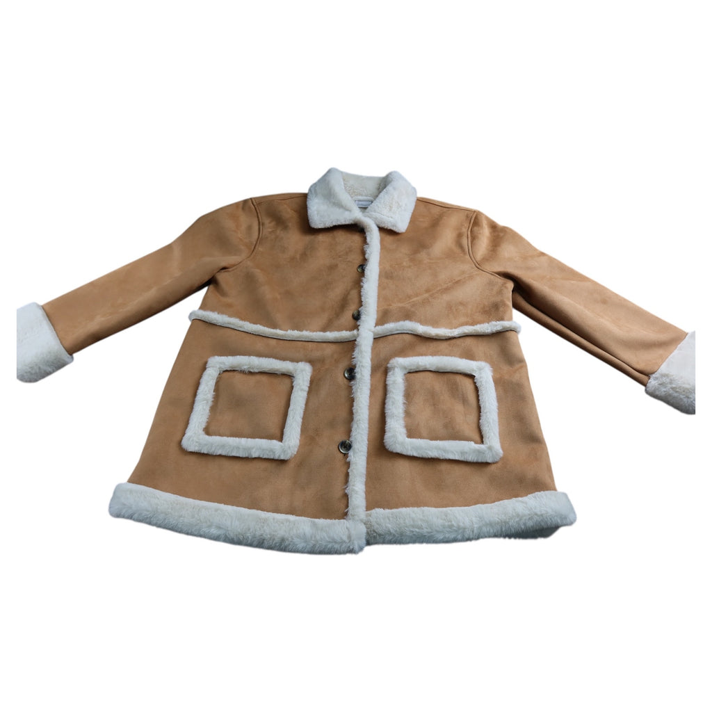 Sonoma Tan Pea Coat White Faux Fur Women's XL
