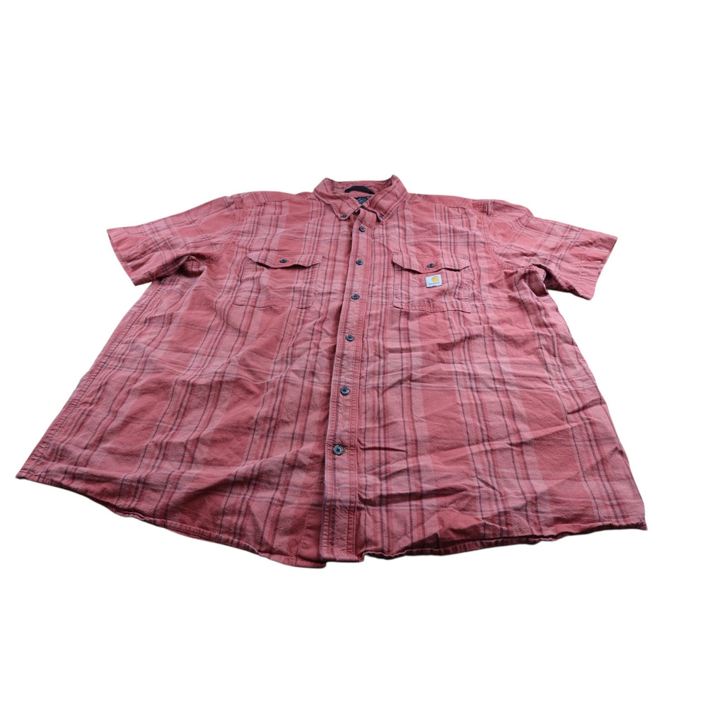 Carhartt Loose Fit Red Plaid Button Up Shirt Men's 2XL