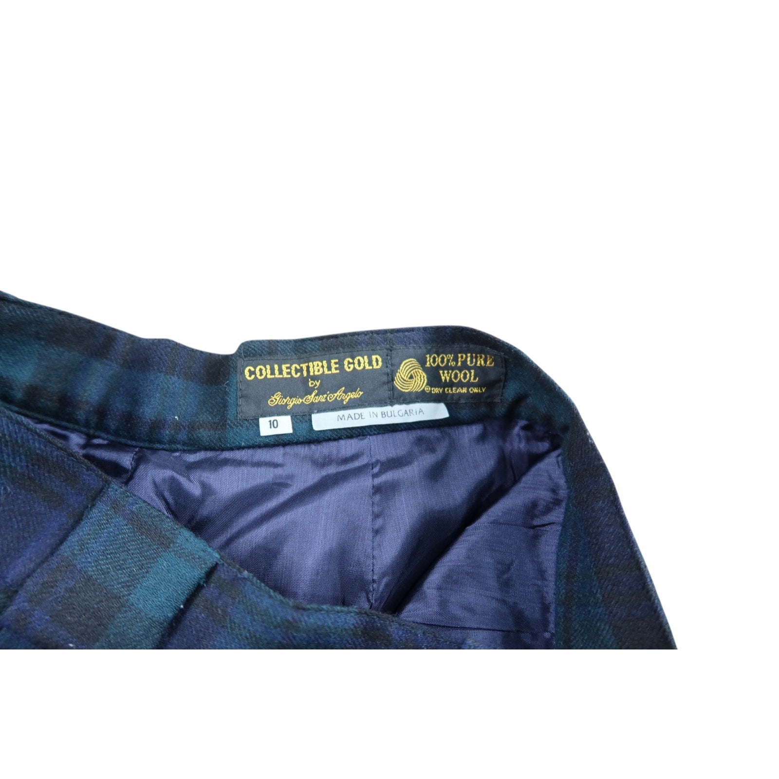 Vintage Giorgio Sant’Angelo Blue Tartan Plaid Merino Wool Pleated Shorts Size 10